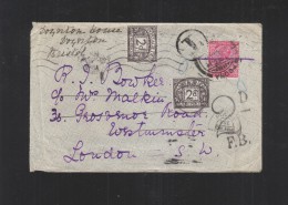 India Cover To England Tax - Strafportzegels