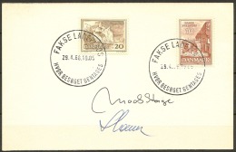 Czeslaw Slania. Denmark 1968. Card With Michel 404y, 408x. USED.  Signed. - Covers & Documents