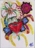 Oeuvre Originale Unique Pastels Et Feutres  "Fleurs Champêtres" Sur Papier Format  21 X 30 Cm  N°114 - Pastelli