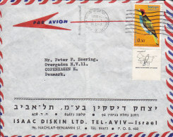 Israel Par Avion ISAAC DISKIN Ltd., TEL AVIV 1963 Cover To Denmark Bird Vogel Oiseau Stamp W. Tabs - Cartas & Documentos
