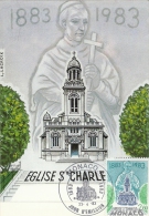 MONACO - Eglise Saint Charles 1883-1983  - Timbre Et Tampon Jour D'émission - Cartes-Maximum (CM)