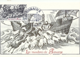 MONACO - Les Moutons De Panurge- Timbre Et Tampon Jour D'émission 1984 - Cartes-Maximum (CM)