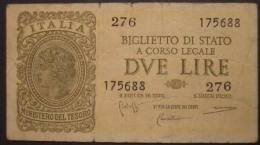 M_p> Regno Vitt Eman III° Banconota 2 Lire Bolaffi - Cavallaro - Giovinco 23 11 1944 - Italia – 2 Lire