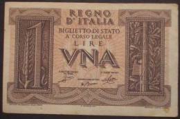 M_p> Regno Vitt Eman III° Banconota 1 Lira Serie Impero Grassi - Porena - Giovinco 14 11 1939 - Regno D'Italia – 1 Lire