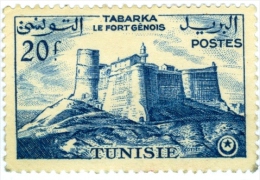 TUNISIA, FRENCH PROTECTORATE, FORTE DI TABARKA, 1956, FRANCOBOLLO NUOVO (MLH*), Mi 453, Scott 281, YT 413 - Nuevos