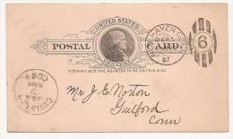 US - 3 - POSTAL CARD Sent 1887 From NEW HAVEN, CONN To GUILFORD - ...-1900