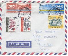 Elisabethville 1966 Lettre Pour La France Timbres Coopération Internationale, Croix Roug Fleur Armée Au Service Du Pays - Afgestempeld