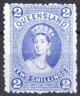 Queensland 1882 2 Shillings Bright Blue Unused - Nuevos