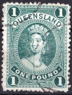 Queensland 1882 1 Pound Deep Green (Thick Paper) Used - Gebraucht