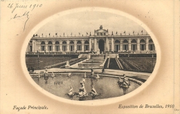 BRUXELLES EXPOSITION 1910 FACADE PRINCIPALE  AVEC CACHET POSTAL ENVOYEE A POUPEHAN SUR SEMOIS HOTEL DANLOY - Mostre Universali