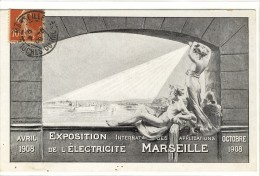 Carte Postale Ancienne Illustrée Marseille - Exposition Internationale De L'Electricité - Affiche - Exposition D'Electricité Et Autres