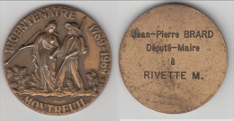 **** MEDAILLE MONTREUIL BICENTENAIRE 1789-1989 - J.-P. BRARD DEPUTE MAIRE **** EN ACHAT IMMEDIAT !!! - Professionnels / De Société