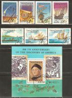 Tanzania 1992 Mi# 1298-1304, Block 189 Used - Discovery Of America, 500th Anniv. / Ships / Columbus - Christoph Kolumbus