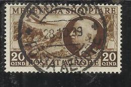 ALBANIA 1939 POSTA AEREA AIR MAIL RE VITTORIO EMANUELE III KING 20 Q USATO USED OBLITERE' - Albanie