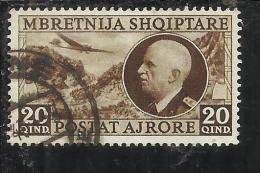 ALBANIA 1939 POSTA AEREA AIR MAIL RE VITTORIO EMANUELE III KING 20 Q USATO USED OBLITERE' - Albanie