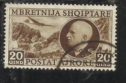 ALBANIA 1939 POSTA AEREA AIR MAIL RE VITTORIO EMANUELE III KING 20 Q USATO USED OBLITERE' - Albanie