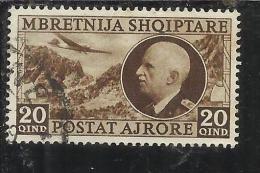 ALBANIA 1939 POSTA AEREA AIR MAIL RE VITTORIO EMANUELE III KING 20 Q USATO USED OBLITERE' - Albania