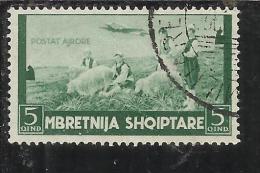 ALBANIA 1940 POSTA AEREA AIR MAIL SERIE ORDINARIA 5q USATO USED OBLITERE' - Albanien