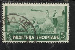 ALBANIA 1940 POSTA AEREA AIR MAIL SERIE ORDINARIA 5q USATO USED OBLITERE' - Albanie