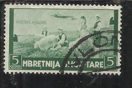 ALBANIA 1940 POSTA AEREA AIR MAIL SERIE ORDINARIA 5q USATO USED OBLITERE' - Albanien
