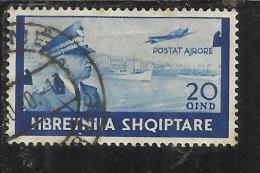 ALBANIA 1940 POSTA AEREA AIR MAIL SERIE ORDINARIA 20q USATO USED OBLITERE' - Albanie