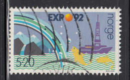 Norway Used Scott #1023 5.20k Mountains, Boat,fish - EXPO 92 - 1992 – Siviglia (Spagna)