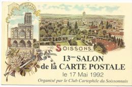 Soissons, 13 ème Salon De La Carte Postale, 17 Mai 1992 , Tirage 522 -1500 , Belle Flamme De Saint Quentin, 2 Scans - Bourses & Salons De Collections