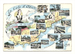 Cp, Carte Géographique, La Côte D´Azur, écrite - Carte Geografiche