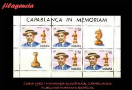 TRASTERO. CUBA MINT. 1982-29 HOMENAJE A JOSÉ RAÚL CAPABLANCA. AJEDREZ. MINIPLIEGO - Neufs