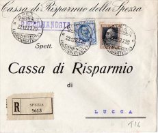 BUSTA POSTALE COMMERCIALE-RACCOMANDATA -CASSA DI RISPARMIO DELLA SPEZIA-22-12-1927 - Altri & Non Classificati