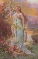 CPA ZATZKA- SMELLING, WOMAN, ROSES - Zatzka