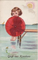 Carte Postale Système De KONSTANZ (Allemagne) Leporello Jeune Fille-Poisson-Soleil-sous L´Ombrelle Tirette 10 Vues- - Dreh- Und Zugkarten