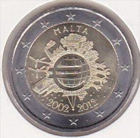 2 Euro Commémorative UNC Malte - 10 Ans De L'Euro - Malta