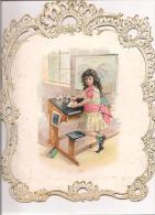 RARE TRES BEAU DECOUPIS GRAND FORMAT 21 X 28 CMS ENFANT PETITE FILLE A L'ECOLE - Enfants