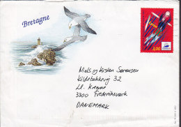 France Bird Vogel Oiseau BRETAGNE Cachet 1997? Cover Lettre To Denmark Football Fussball Lyon Stamp - Covers & Documents