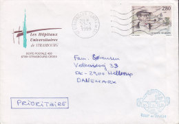 France Prioritaire LES HÔPITEAUX UNIVERSITAIRE,  STRASSBOURG Centre Tri 1995 Cover Lettre To Denmark Georges Simenon - Briefe U. Dokumente