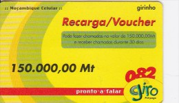 Mozambique, 150.000,00Mt, Giro Recharge Card, 2 Scans.  Expiry : 31/12/2004 - Moçambique