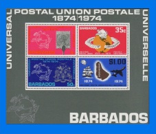 BB 1974-0001, Centenary Of UPU Miniature Sheet, MNH - Barbados (1966-...)