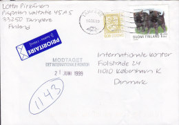 Finland Priority 1 Klass Label TAMPERE 1999 Cover Brief To KØBENHAVN K. Denmark Dog Hund Chien - Lettres & Documents