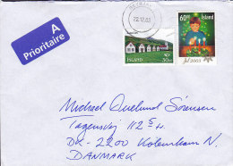 Iceland A Prioritaire Label REYKJAVIK 2003 Cover Brief To Denmark Christmas Weihnachten Jul Noel Natale Navidad - Covers & Documents