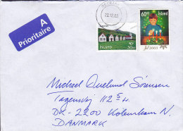 Iceland A Prioritaire Label REYKJAVIK 2003 Cover Brief To Denmark Christmas Weihnachten Jul Noel Natale Navidad - Storia Postale