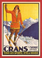 ACM2-38 Repro Affiche Crans Sur Sierre, Tous Les Sports, Skieuse, Bobeur, Artiste Inconnu En 1925. Non Circ. - Sierre