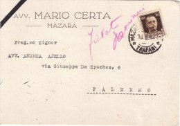 MAZARA  /    Cartolina  Pubblicitaria  " Avv. Mario CERTA "   _ Viaggiata 1942 - Mazara Del Vallo