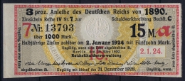 Deutsches Reich Anleihe Des Deutschen Reichs Von 1890, 1921 - Covers & Documents