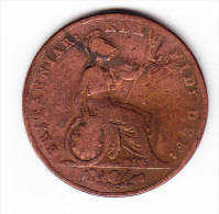 COINS   GRANDE-BRETAGNE    KM  692      1827 .       ( 9 ) - C. 1/2 Penny