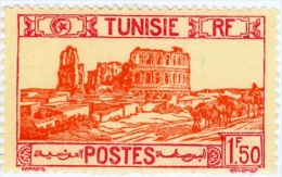 TUNISIA, FRENCH PROTECTORATE, ANFITEATRO DI EL DJEM, 1941, FRANCOBOLLO NUOVO (MNG), Mi 203, Scott 102A, YT 216 - Oblitérés