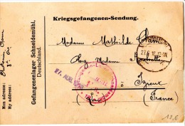 GUE - L23 - Kriegsgefangenen-Sendung Postkarte Aus Schneidemühl 1918 Für Izieux Frankreich - Prima Guerra Mondiale