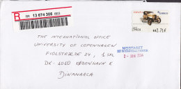 Spain Registered Certificado Label MADRID 2004 Cover Letra To Denmark ATM Frama Label Old Car (2 Scans) - Franking Machines (EMA)