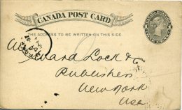 Entier Postal Carte Canada Post Card Victoria 1 C Gris  De Montréal (sans Oblitération) Pour New-York (arrivée). Superbe - 1860-1899 Reign Of Victoria