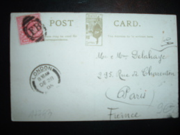 CP POUR LA FRANCE TP 1P OBL. FB + CACHET DE 28 O5 LONDON - Storia Postale